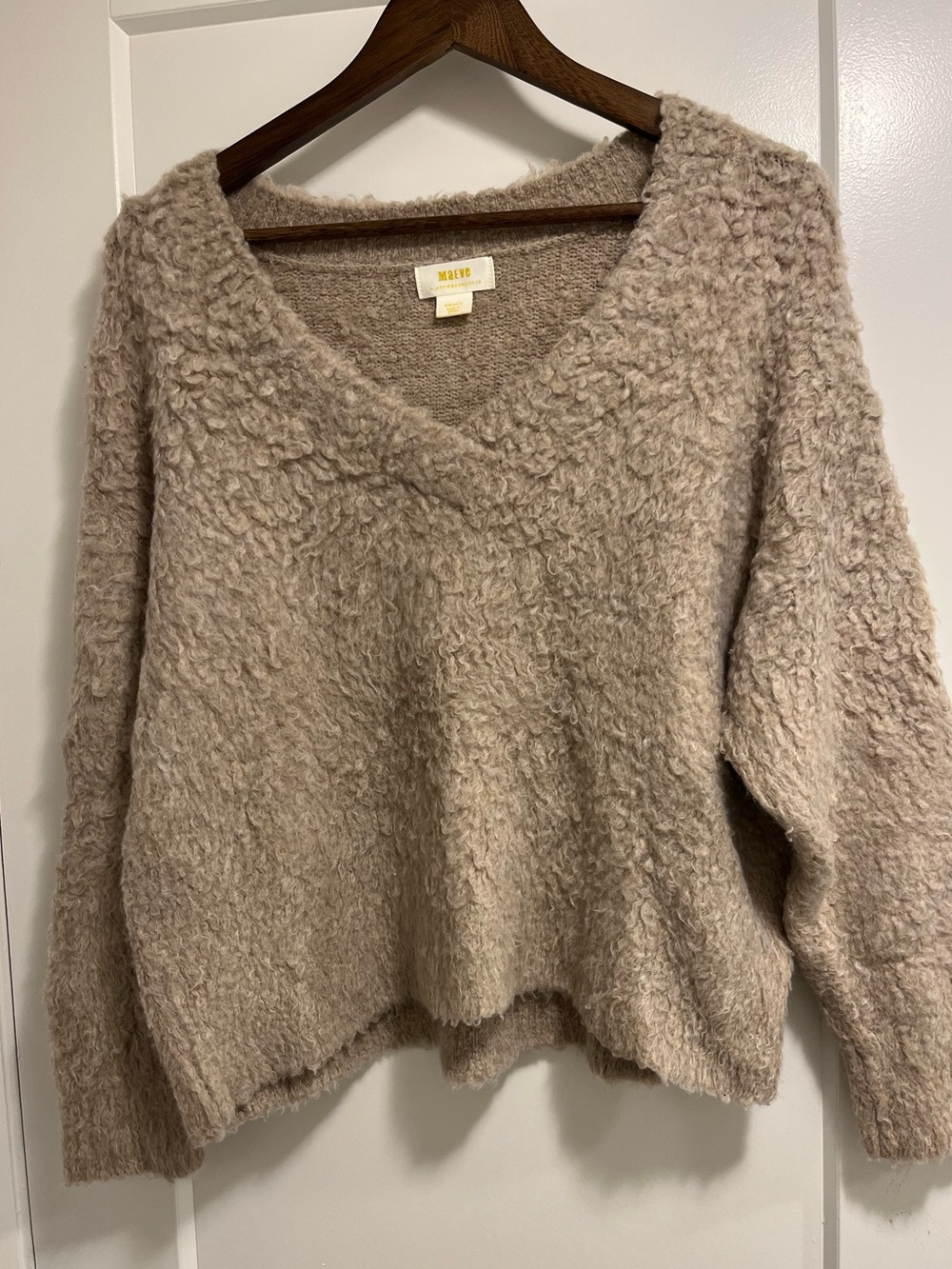 Anthropologie Textured V-Neck Sweater in Light Taupe